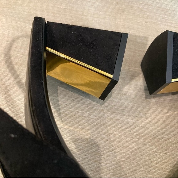 ZARA Sz 40 Pointy Toe  Faux Suede Golden Inside Squarish Heel Slingback Shoes - Picture 8 of 11